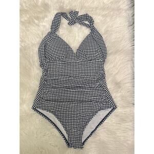 Draper James RSVP Preppy Gingham Swimsuit Ruched Halter Medium NEW WITHOUT TAGS